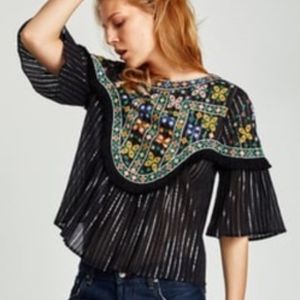 Zara metallic embroidered blouse